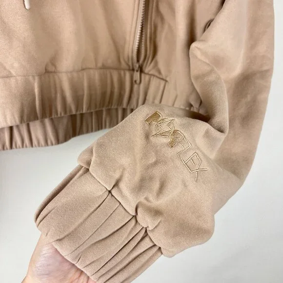 Popflex Latte Tan Half Zip Oversized Warm Up Hoodie Sweatshirt - Picture 3 of 6